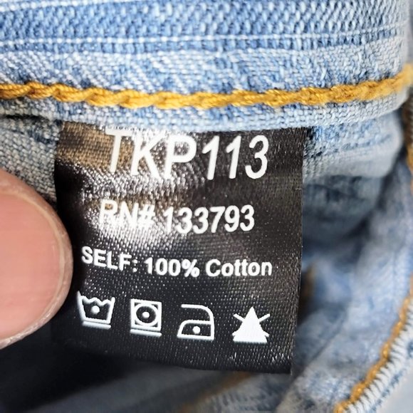 Pol TKP113 Striped Denim Flare Leg Raw Hem Blue Light Wash Jeans Size Medium - Picture 6 of 10